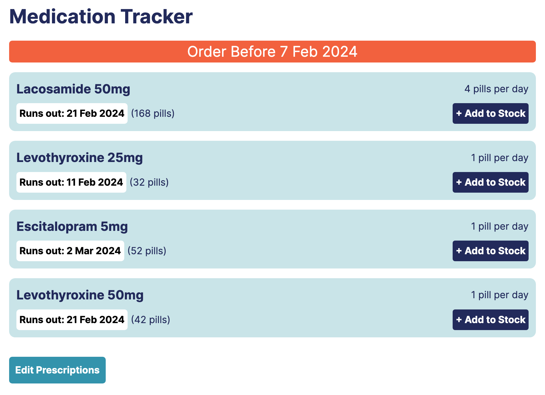 Image of the Medication Tracker homescreen.