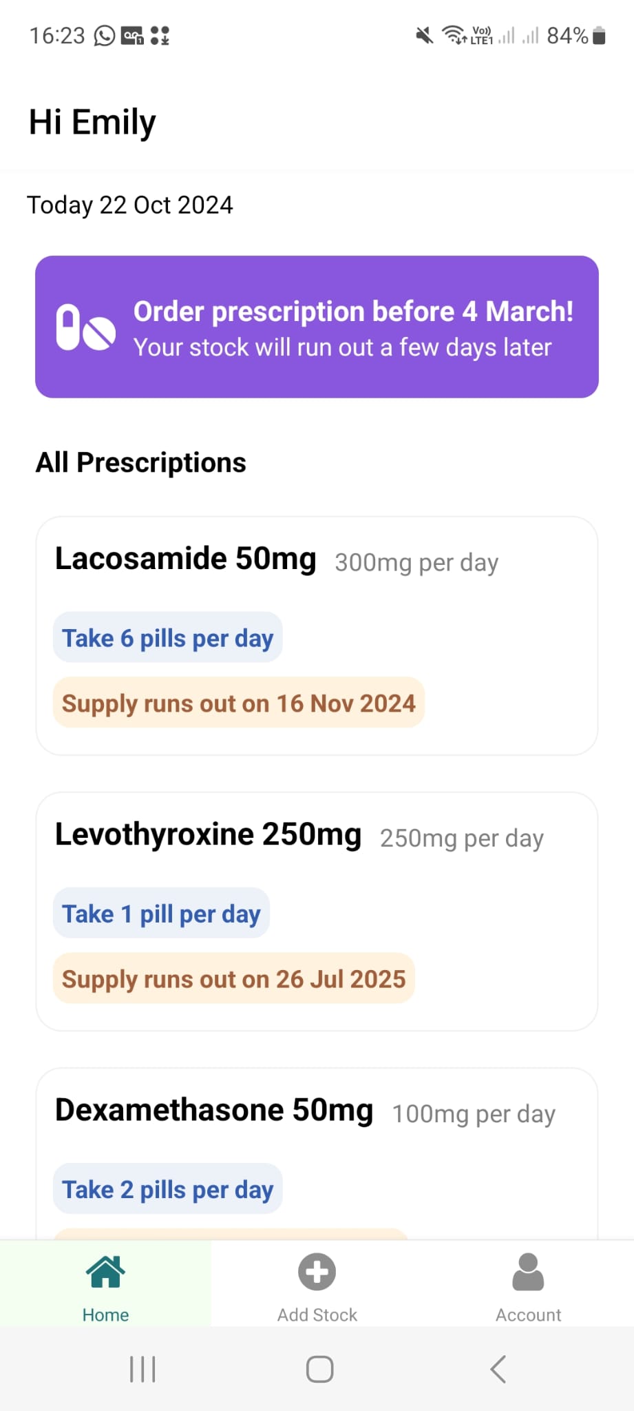 Image of PillTrack homePage in action