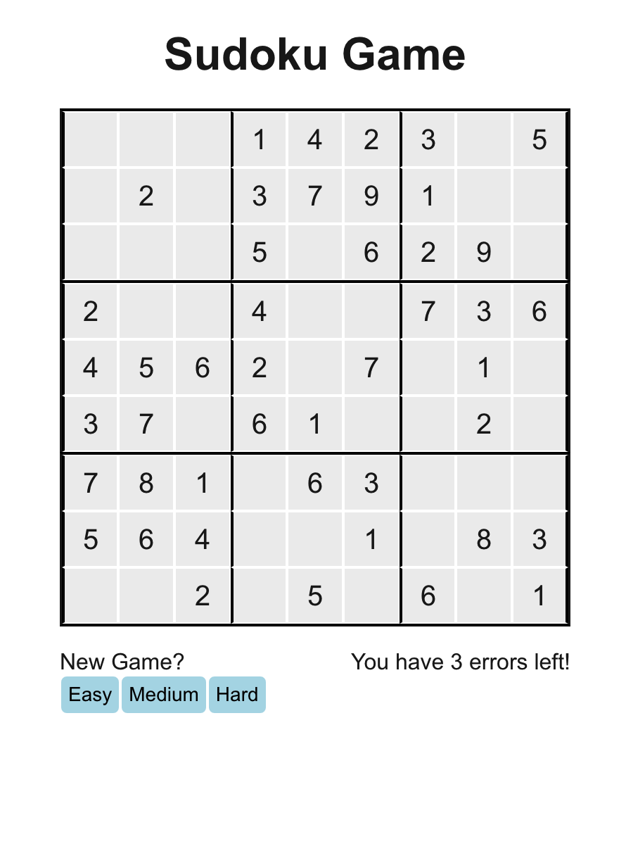 Image of Sudoku game in action