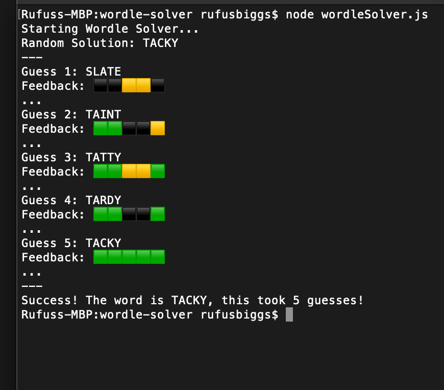 Image of wordle solver in action